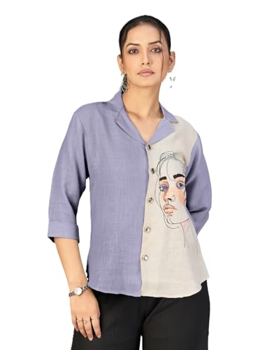 Image of Makhhi Wear Trendy Women's Sea Green & Beige Sketch Embroidered Casual Shirt for Women