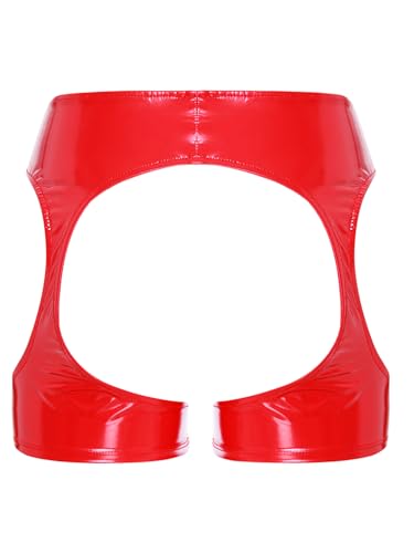 YiZYiF Womens Low - Rise Patent Leather Wet Look Hot Pants Hollow Out Design for Party Nightwear4