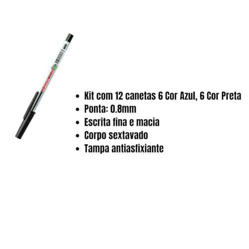 Kit Com 12 Canetas Compactor 0.7 6 Azuis 6 Pretas