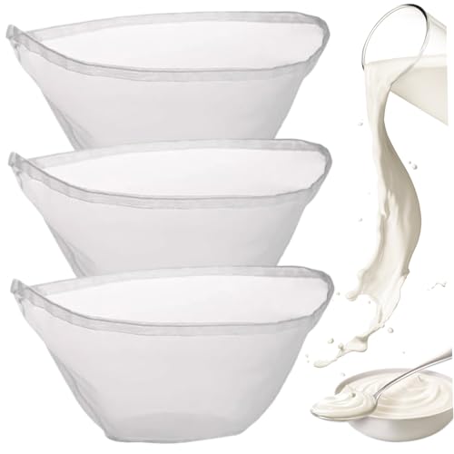 Cheeshoth para Estirar de Telas de Queso de Malla de Nylon Reutilizables con Bolsas de Leche en Forma de tazón para tazones para cocinar Jugo para Hornear (3, Grande) Telas de Queso