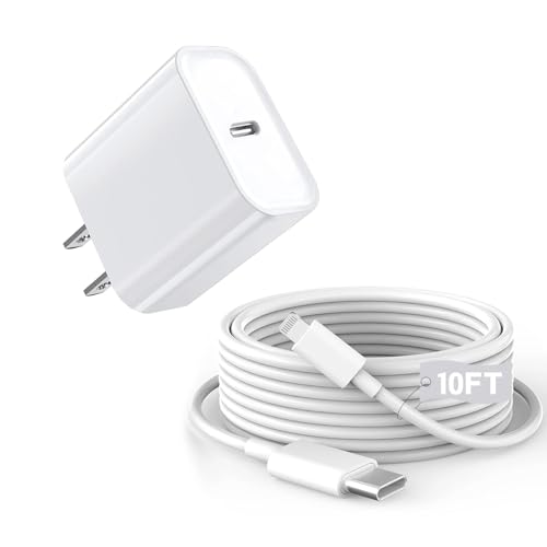 iPhone Fast Charger, 10FT 20W[Apple MFi Certified] USB Type C Fast Charging Block Power Delivery iPhone Lightning Charger with 10ft Lightning Cable for iPhone 14 13 Pro Max 12 11 Xs Max 8 Plus,AirPods