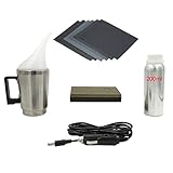 Kit completo de pulido de faros -- 1x Taza de nebulizador + Juego de tapa, 1x Líquido de reparación de faros de 200ml, 1x Cable de alimentación del vehículo de 3 metros, 1x Tablero de esmeril, 6x Papel de lija. Perfecto para sus necesidades laborales diarias.
