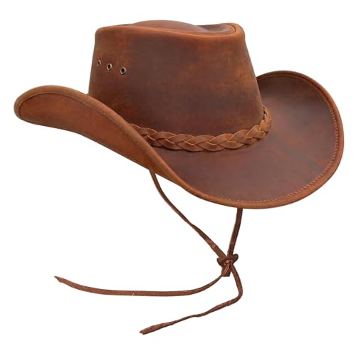 Chapeau de cowboy en cuir pour homme Pamposh robuste contre le soleil