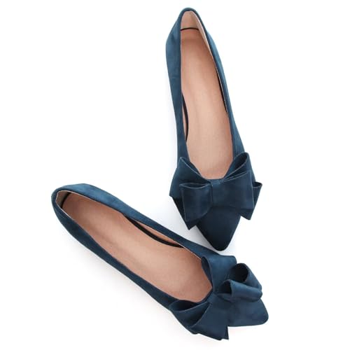 Image of SAILING LU Womens Bowknot Ballet Flats Pointy Toe Suede | Casual Flat Shoes, Dressy Wear to Work, Moccasins, Slip-Ons