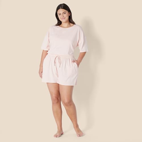 Amazon Essentials Juego de Camiseta de Manga Corta de Mezcla de Algodón Suave y Ropa de Dormir Corta Mujer, Rosa Claro, XL