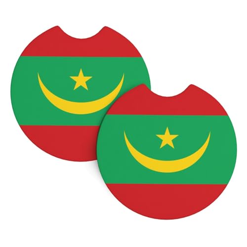 Lot de 2 sous-verres universels pour voiture Motif drapeau de la Mauritanie 6,9 cm