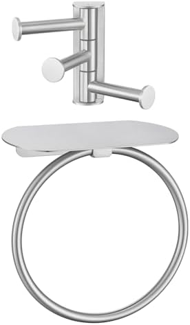 APLusee Brushed Nickel 304 Stainless Steel Swivel Towel Hook, Towel Ring with Shelf Bundle, Wall Mounted image 4