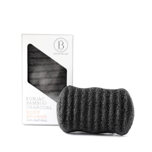 Bathorium Konjac - Esponja corporal de carbón de bambú, esponja exfoliante y limpiadora natural, 100% a base de plantas, ideal para pieles sensibles y uso diario, 1 esponja