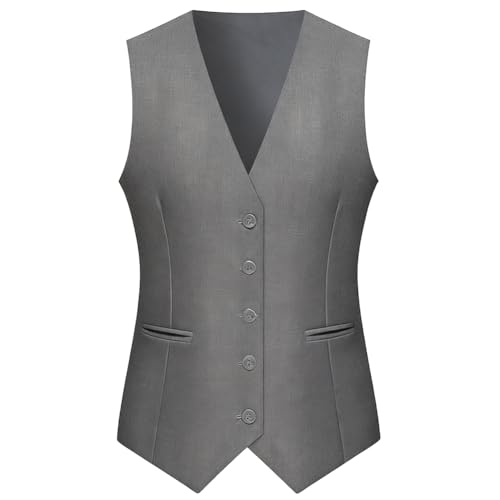SimidunEUR Hombre Chaleco Formal, Chalecos Vestir Hombre con Bolsillo, Traje Hombre de Elegante para Boda Fiesta Negocio,Gris,7XL