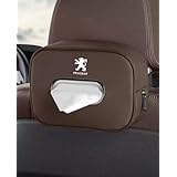 (WAIKUB) プジョー カーティッシュボックス 車用ティッシュケース カーティッシュホルダー 高級PU材質 ヘッドレスト/アームレスト/ダッシュボードに取り付け可能 車用 ティッシュカバー 車載用 シートバックポケット 専用車のロゴ ティッシュケース 1点セット 車用品 (茶色, プジョー) [並行輸入品]