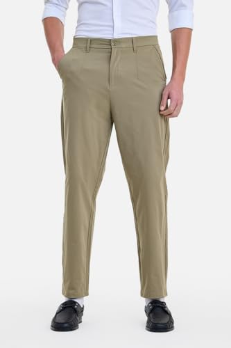 Image of SNITCH Men Formal Trousers | Regular Fit Pleated Front with Turned-Up Hem | Polyester Blend & Medium Stretch Fabric for Office & Winter Wear