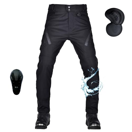 oFzimTo Motorradhose Herren mit Protektoren, wasserdichte Motorrad Hosen Herren, Cargo Motorradbekleidung für Alle Jahreszeiten (Schwarze,L)