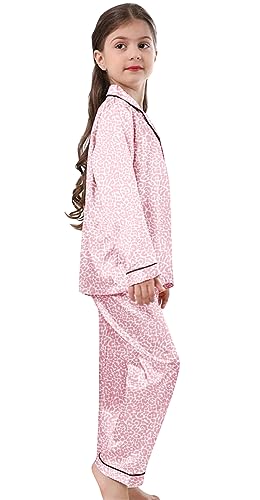 Image of Schbbbta Girls & Women Satin Pajamas Set, 2Piece Silk Nightwear Button-Down Sleepwear for Teen Kids, 3 Years - Women XXL