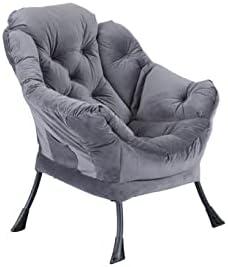 JOMOL Living Room Chairs Modern Cotton Fabric Lazy Chair, Accent Contemporary Lounge Chair, Single Steel Frame Leisure Sofa Chair with Armrests and A Side Pocket(Dark Gray)