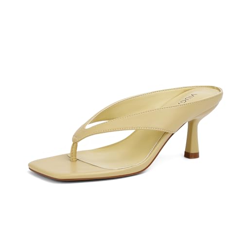 Image of VIUGJNEX Women's Kitten Heels Flip Flops Slip On Open Toe Low Heels Thong Square Slide Summer Fashion Party Heeled Dressy Sandals for Women