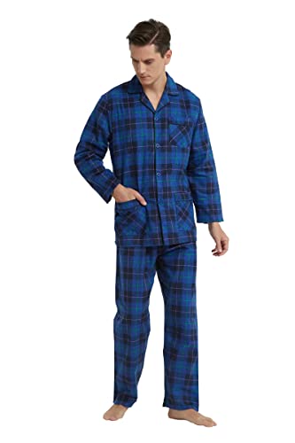 GLOBAL Men's 100% Cotton Flannel Pajamas Set Soft Warm 2pc Pjs For Men Button Fly&Elastic High Waist Loungewear Sleepwear3