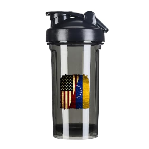 Half America Half Venezuelans Flag 18 Ounce Shaker Bottle Drink Mixer Leak-proof Pre Workout Protein Shakes Meal Replacement Shakes Bottles 500ML/18 Oz Black