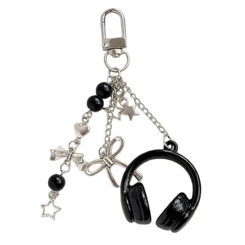 Llavero con diseño de auriculares con diseño musical y lazo para auriculares, para bolso de mano, llaves de coche, hombres en novia, madre y padre, Negro , Siehe Beschreibung