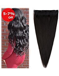 3/4 Full Head Clip in Hair Extension Human Hair 18 inch Off Black #1B One Piece 5 Clips/50g 100% Real Remy Hair Natural Soft Long Straight Hair