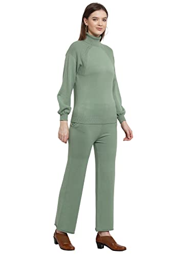 Image of Mafadeny Women Green Solid Turtle Neck Viscose Sweater