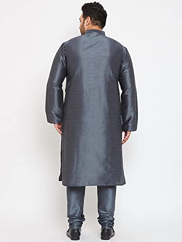 Image of VASTRAMAY Plus Size Men's Silk Blend Kurta Set-New Steel Grey