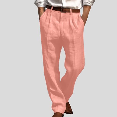 Mens Linen Dress Pants Relaxed Fit Straight Leg Casual Pleated Slacks Fall Summer Lightweight Cotton Beach Slacks2