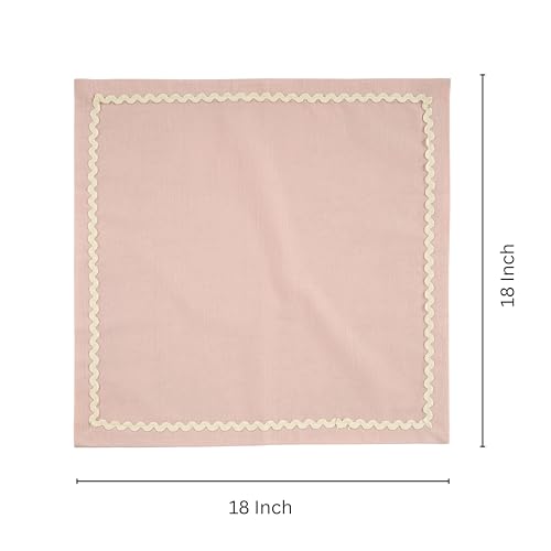 Image of FINGERCRAFT Cloth Napkins Set of 6, 18x18 Inch, 100% Cotton Table Napkins with RIC Rac Scallop Lace Trim, Reusable Washable Dinner Napkins for Wedding, Party, Dining & Home Decor (Pink)