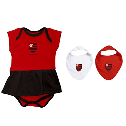 Kit Vestido Body e Babador Times Flamengo Torcida Baby (G)
