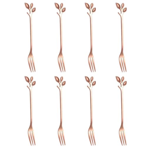 Dessert Fork Fork Set Dessert Cake Fruit Fork Mini Handle Fork Stainless Steel Kitchen Accessories with Leaf Shape for Home Party Rose Gold 8PCS