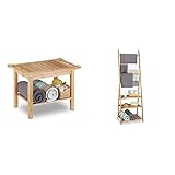 relaxdays sgabello, mobiletto da bagno in bambù, ripiano, alzatina, pouf, in legno, hxlxp: 45 x 66 x 40 cm, naturale, bambú, 1 pz & 10020290 porta asciugamani/salviette da terra