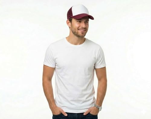 Image of NYFASHION101 Plain Mesh Trucker Hat - Breathable 6-Panel Daily Snapback Cap, Customizable Ideal for DIY Embroidery & Patches