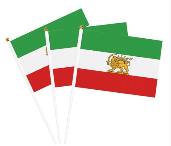 5PCS Old Iran Handheld Stick Flag 21 * 14cm, Mini Former Iran Lion Sun Flag, Persia Historic Iranian Revolution Flag On Speartip Wooden Stick, for Indoor Outdoor (Handheld Flag,5PCS)