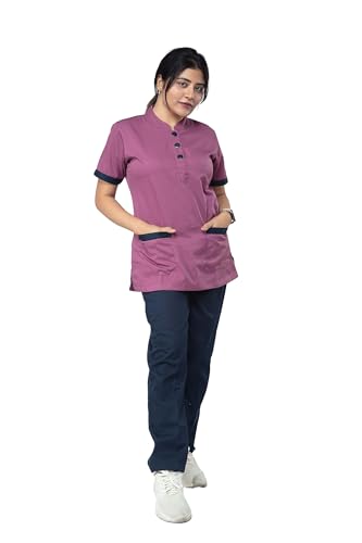 Image of UNIFORM CRAFT Women's Polyester and Cotton Twill Support Staff Uniform, Purple and Navy blue 3XL