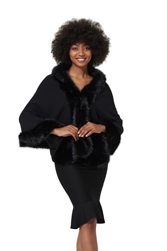 Faux Fur Shawl Wrap Women Cape Poncho Cloak with Faux Fur Trim Winter Sleeveless Cardigan Coat for Party Wedding