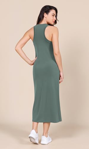 Image of ODODOS Modal Soft Front Split Midi Dress for Women, V Neck Sleeveless Casual Summer Tank Dress