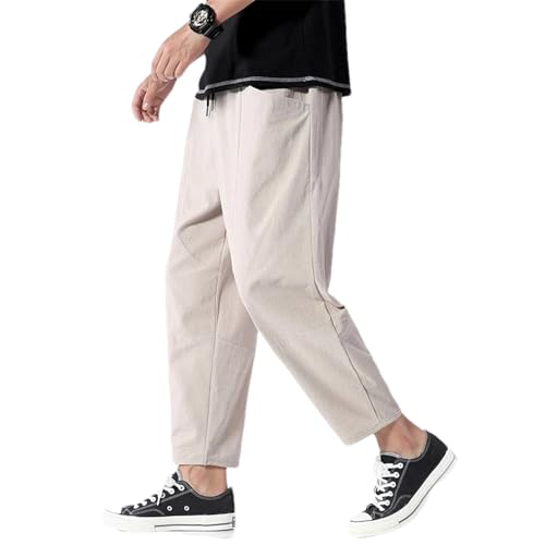 Cotton Ankle Length Pants Spring Summer Casual Pants Man Trendy Korean Loose Pants Men