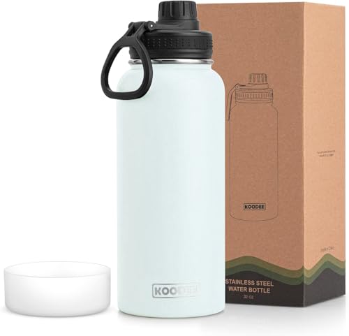 Image of koodee Insulated Water Bottle, 32 oz Stainless Steel Double Wall Vacuum Wide Mouth Sport Bottle with Leakproof Spout Lid (Bby Blue)