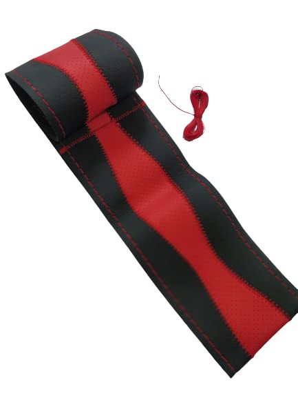 Image of BLACKBIRD Faux Leather | Stitchable Breathable | Stitchable Anti Slip Car Grip Steering Wheel Cover (Black & Red)