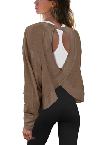 Image of Panadila Womens Open Back Workout Tops Long Sleeve Shirts