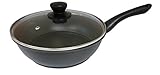 IMUSA USA Carbon Steel Fry Pan with Glass Lid, 9.5-Inch, Black