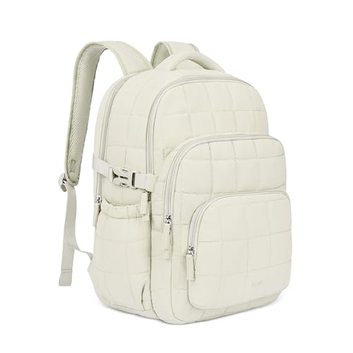 CLUCI Mochila feminina acolchoada para laptop, Branco, 17.7 x 13.7 x 7.2 inches, Mochilas esportivas