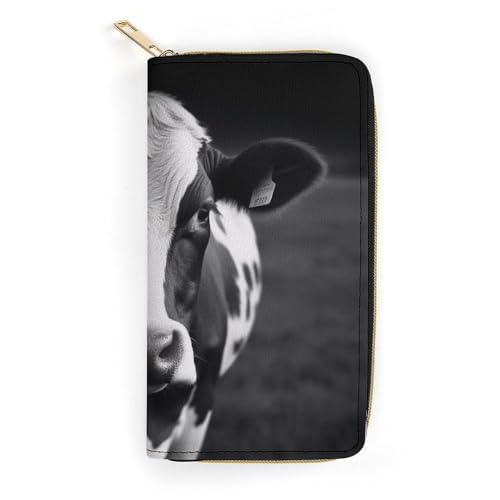 Black And White Cow Print Long Wallet for Women Men PU Leather Card Holder Organizer with Zipper Coin Pocket & Cash Slots