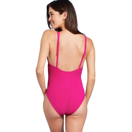 Shade & Shore Women'sSquare Neck Pucker High Leg One Piece Swimsuit -2