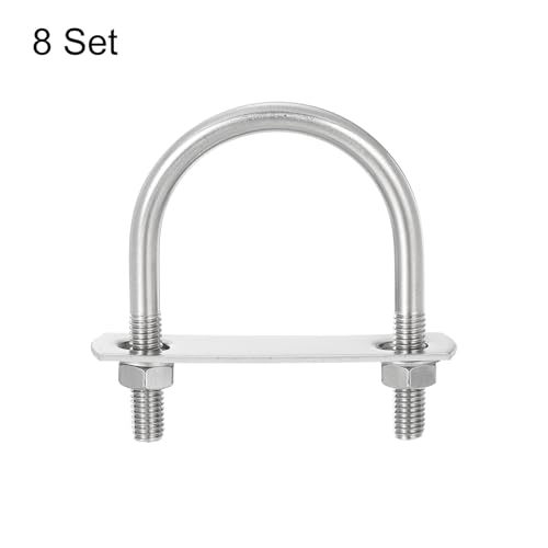 Image of uxcell Round U-Bolts, 8 Sets 50mm(1.97 inch) Inner Width 75mm Length M8 304 Stainless Steel U Clamp Bolt with Nuts and Plates, for Boat Trailer