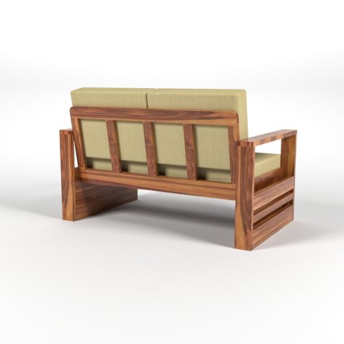 Image of Solid Sheesham Wood 2 Seater Sofa Set - Elegant Wooden Sofa for Living Room & Home Decor (Design 16)