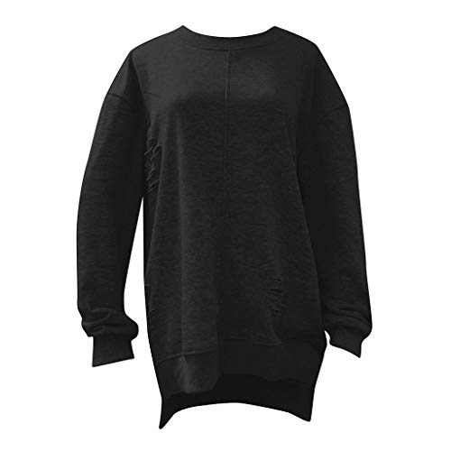 Long Sleeve Tee Blouse Women, Amiley Women Broken Hole Crewneck Fashion Autumn Long Sleeve T Shirts Tunic Casual Tops Blouses (Large, Black)