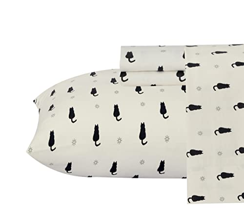 Ruvanti Flannel Sheets King Size - 100% Cotton Brushed Flannel Bed Sheet Sets - Deep Pockets 16 Inches (Fits Up To 18") - All Seasons Breathable & Super Soft - Warm & Cozy - 4 Pcs - Black Cat #TOP7