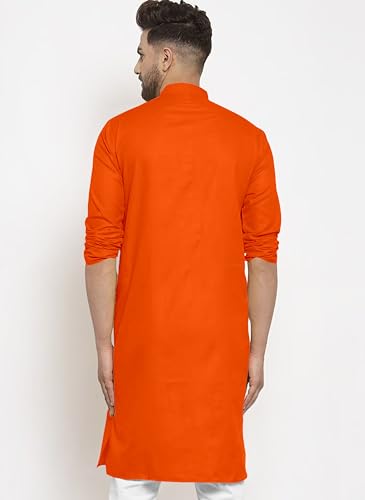 Image of LookMark Cotton Blend Solid Regular Men's Jay Shree Ram Logo Kurta