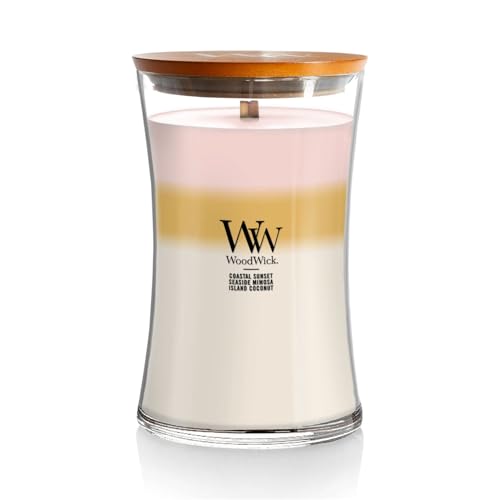 WoodWick Island Getaway Trilogy Gifts for Women and Men, 21.5 oz Large Hourglass Trilogy Candle with Crackling Wick