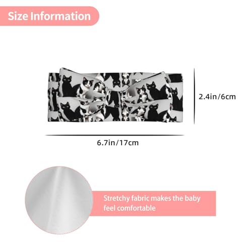 Black and White Cats Pattern Baby Bow Headband - Super Stretchy Soft Bows Hair Accessories for Newborn Infant Toddlers Kids Girls - Elastic and Skin-Friendly3